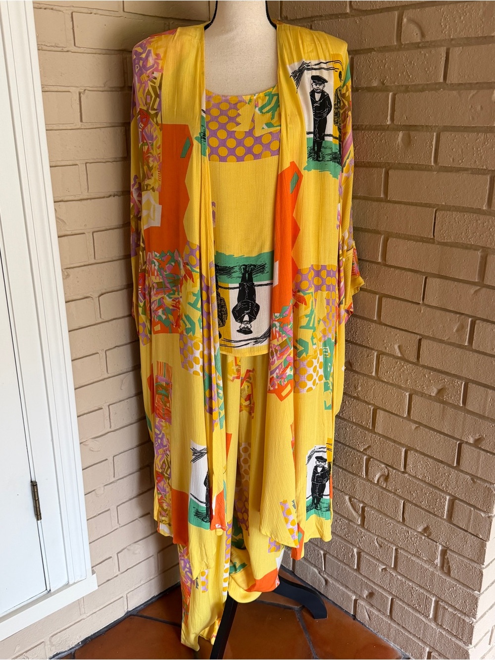 Jackpot Vintage 80s Art To Wear 3 Piece Outfit Set Jacket Blouse Pants Lagenlook